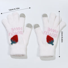 Strawberry Decorated Plush Winter Warm Gloves for Women Girls