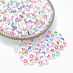 100pcs 4 7mm Star Moon DIY Colorful English Letter Flat Beads