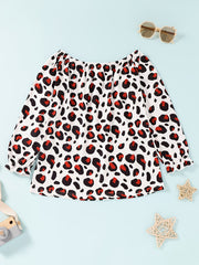 Girls Leopard Off The Shoulder Top & Ripped Jeans Set