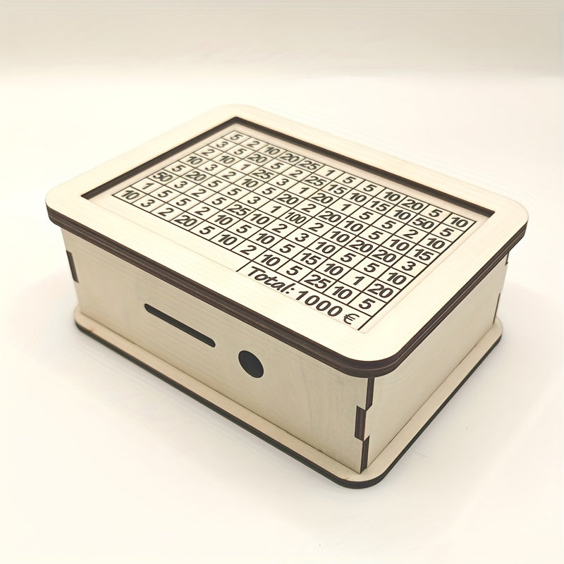 Creative Wooden Money Saving Box With 1000 500 Savings Plan Table