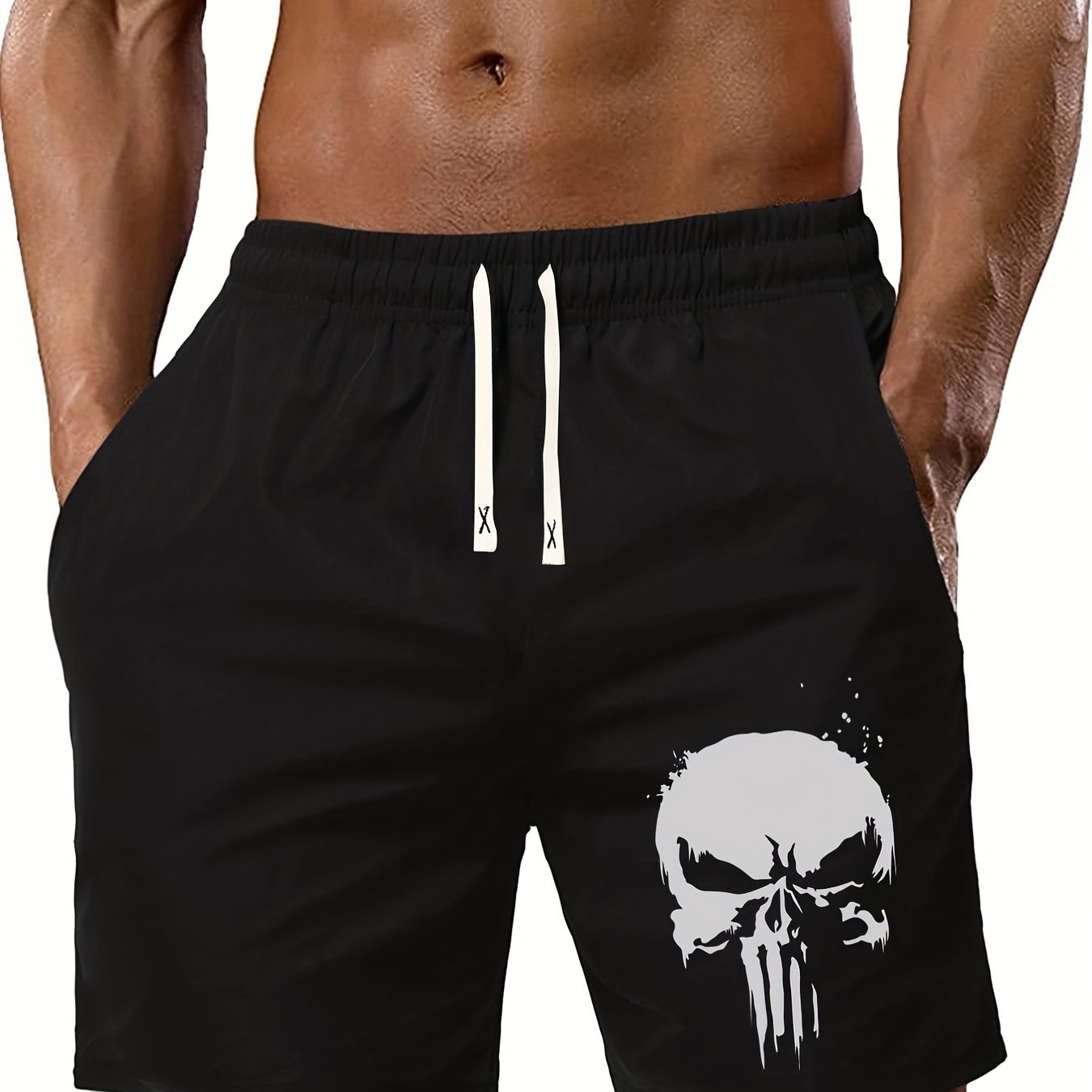Skull Pattern Comfy Shorts Men's Casual Elastic Waist Drawstring Shorts