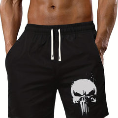 Skull Pattern Comfy Shorts Men's Casual Elastic Waist Drawstring Shorts