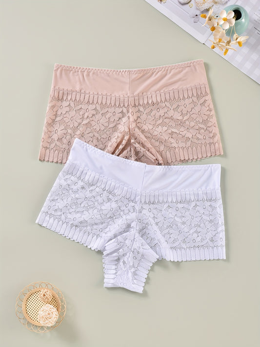 2 Pack Plus Size Lace High Rise Briefs Set