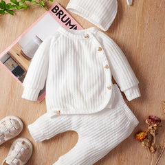 3pcs Baby Boys Long Sleeves T shirt & Pants & Cap Set