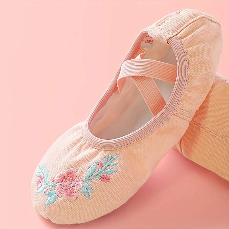 Pink Embroidered Dance Shoes for Girls - Ballet & Gymnastics