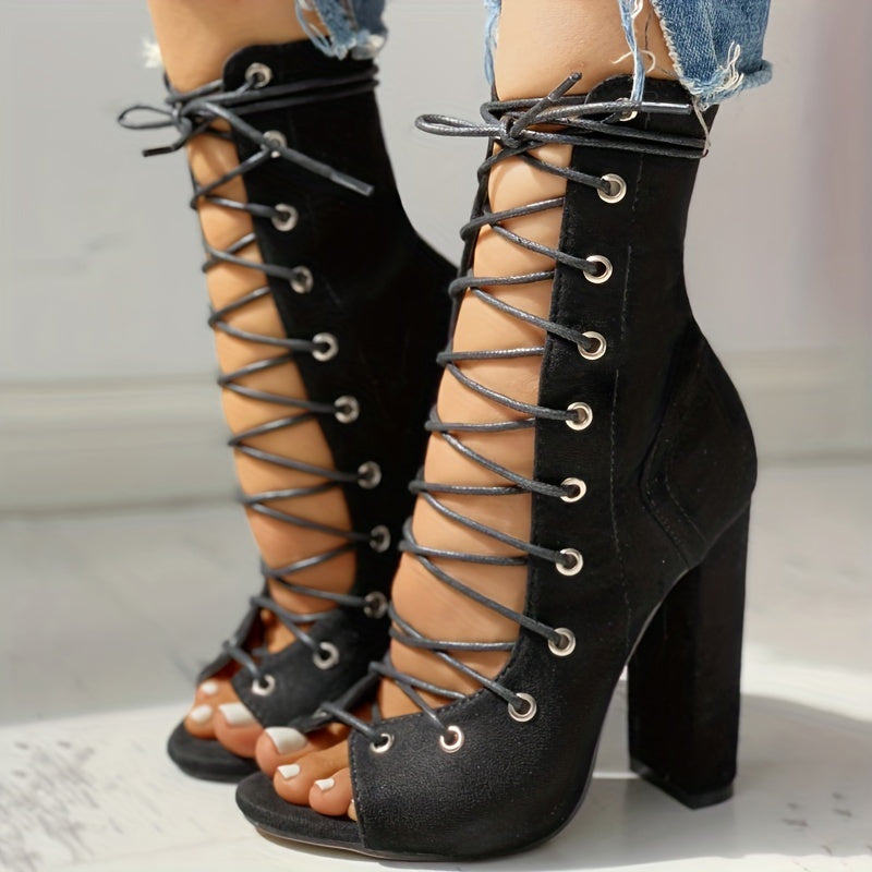 Women's Criss Cross Straps Boots Lace Up Leggings Shoes