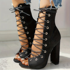 Women's Criss Cross Straps Boots Lace Up Leggings Shoes