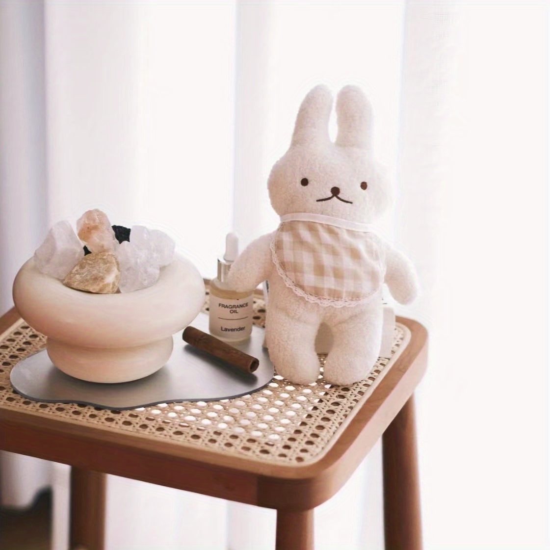 Cute Rabbit Doll with Checkered Bandage Soft Plush Animal