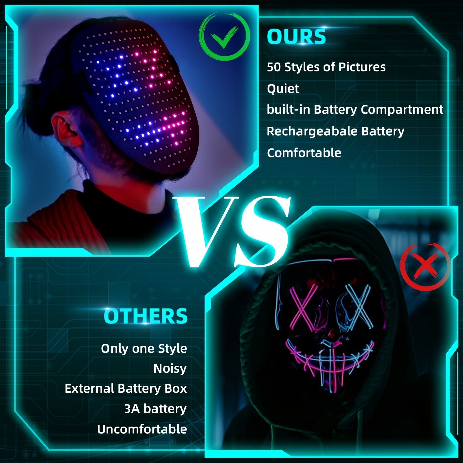 LED Mask with Gesture Sensing Halloween Costume Props