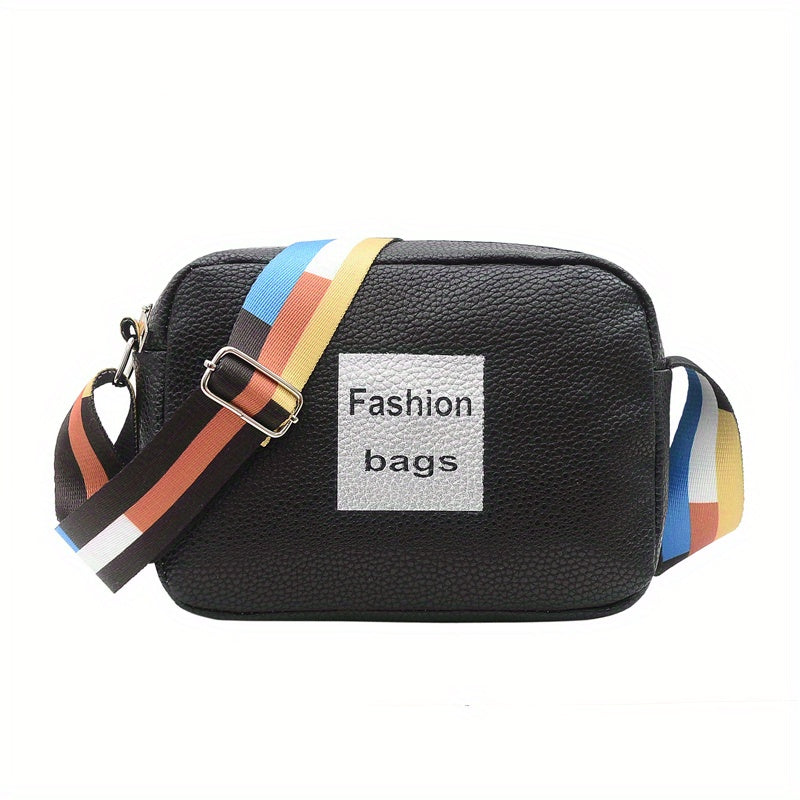 Litchi Embossed Shoulder Bag Colorful Strap Small Purse Women's Handbag