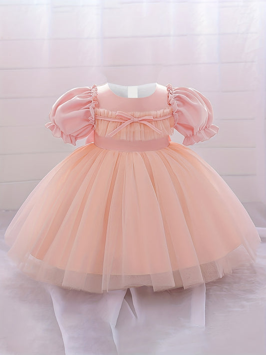 Toddler Princess Dress with Bow for 1st Birthday Party