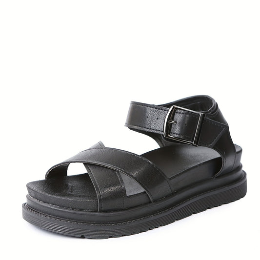 Women's Platform Cross Strap Sandals Ankle Buckle Strap Non Slip Shoes
