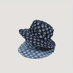 Checkerboard Denim Fisherman Hat Spring Summer Sunshade All-match Basin Hat Men