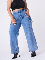  Button Fly High Rise Wide Leg Jeans