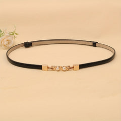 Adjustable PU Leather Belt with Faux Pearl Buckle