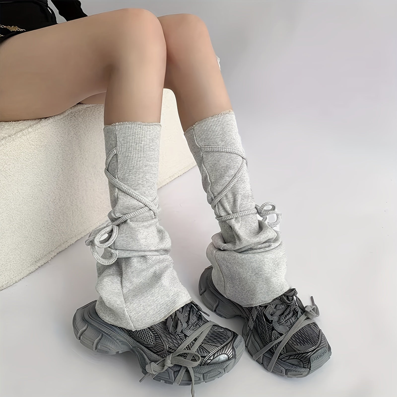 Solid Strappy Leg Warmers Y2K Flare Socks
