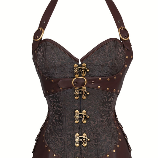Jacquard Halter Strapless Corset Tummy Control Lace Up Push Up Body Shaper