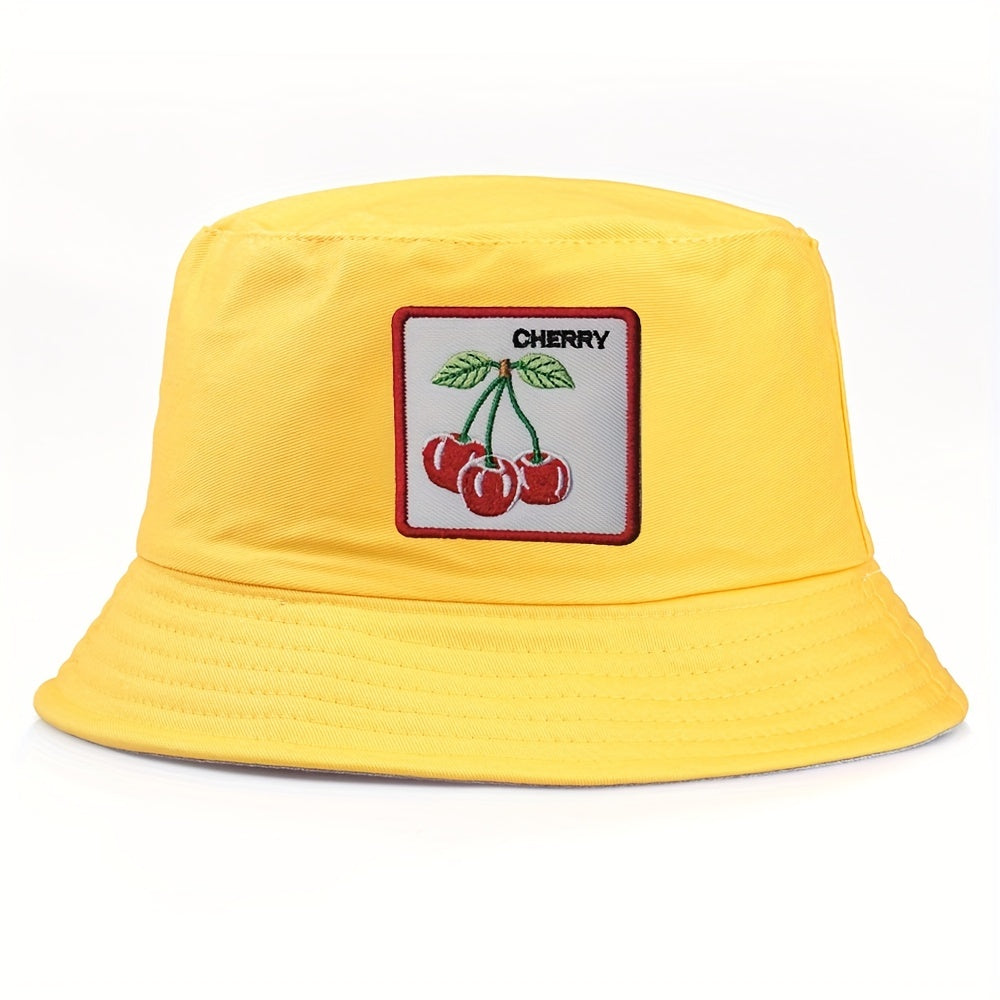 Reversible Cherry Embroidery Bucket Hat