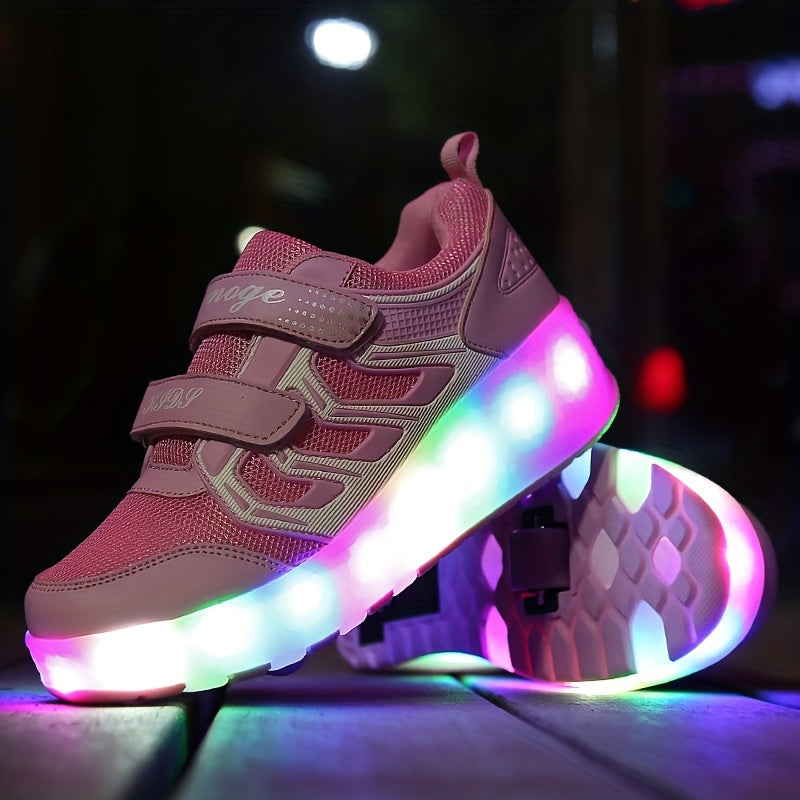 Girl's LED Light Up Roller Shoes Comfy Detachable Wheel Skate Sneakers