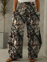  Random Print Wide Leg Trousers with Pockets