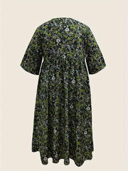Floral Print Dress w/ Pockets Short Sleeve