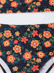  Floral Print Backless Halter Bikini Set