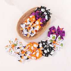 10pcs Halloween Pumpkin Ghost Print Bow Hair Clip for Baby Girls