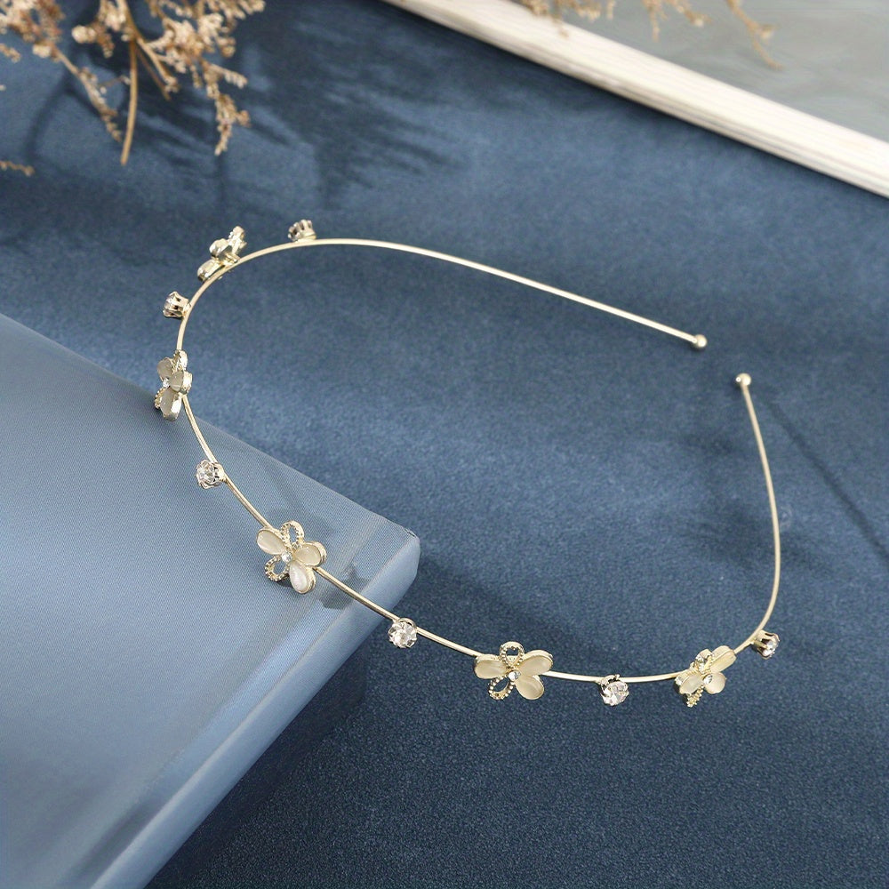 Flower Leaf Headband Rhinestone Hair Hoop for Women Girls