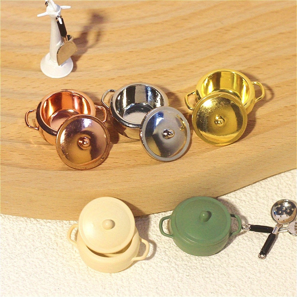 1:12 Dollhouse Cooking Pot Titanium Alloy w/ Lid Kitchen Cookware Mini Pot