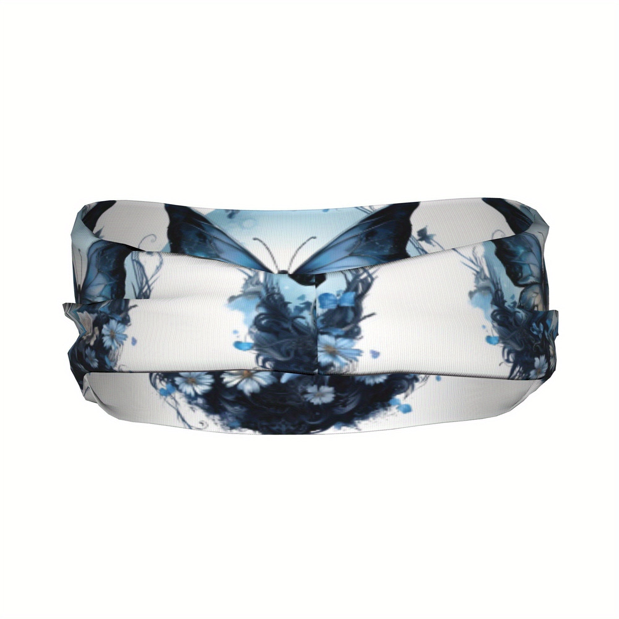 Butterfly Print Sports Headband Sweat Wicking Stretchy & Breathable Polyester