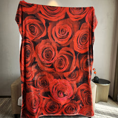 Rose Print Blanket Flannel Warm for Travel Camping Office