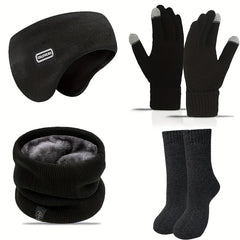 Winter Velvet Earmuffs & Neck Guards Set, Knitted Gloves & Sleeping Socks