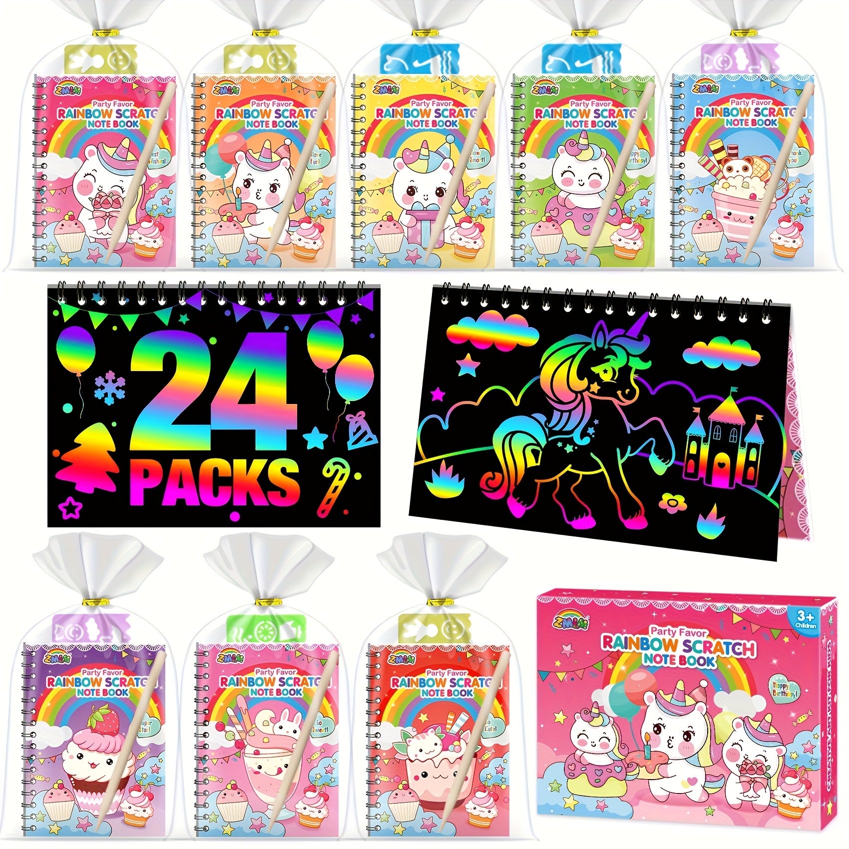 24 Pack Unicorn Scratch Art Notebooks Birthday Party Favors
