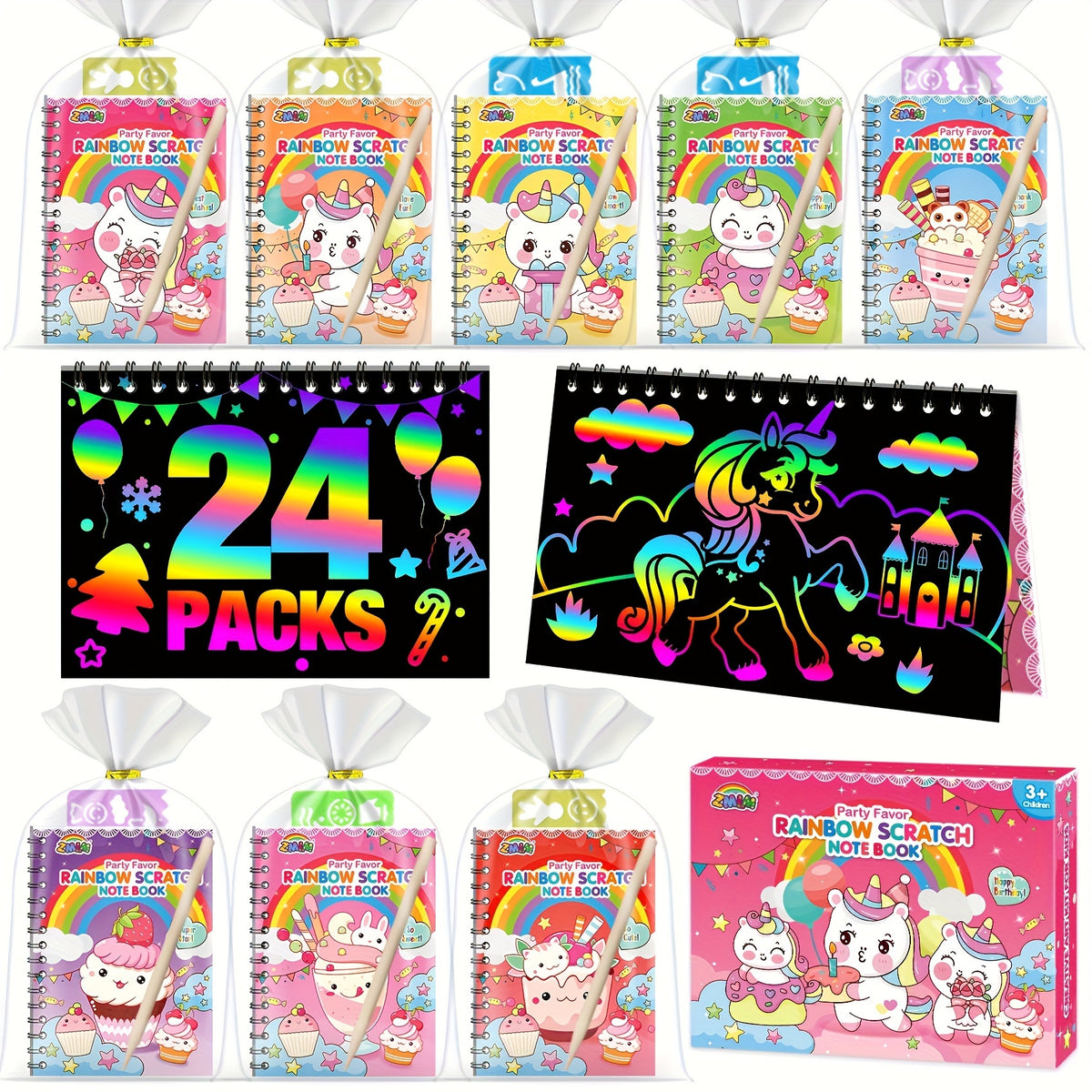 24 Pack Unicorn Scratch Art Notebooks Birthday Party Favors