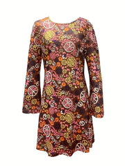  Allover Print Flared Sleeve Maxi Dress with Bandana