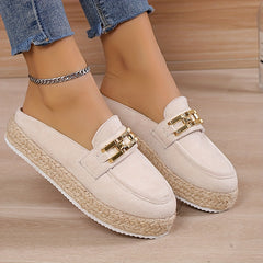 Women's Espadrille Mules with Chain Decor