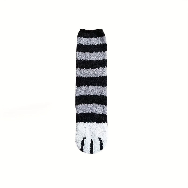 Autumn Winter Coral Fleece Mid-calf Socks Cat Claw Plush Thickened