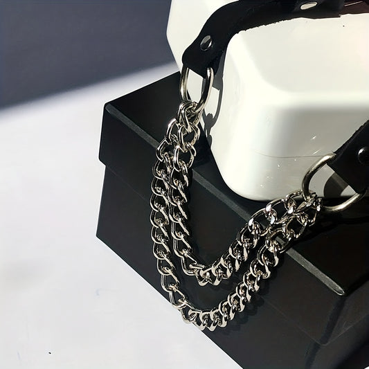 Sexy Punk Metal Chain Stitching Choker with Leather Collar