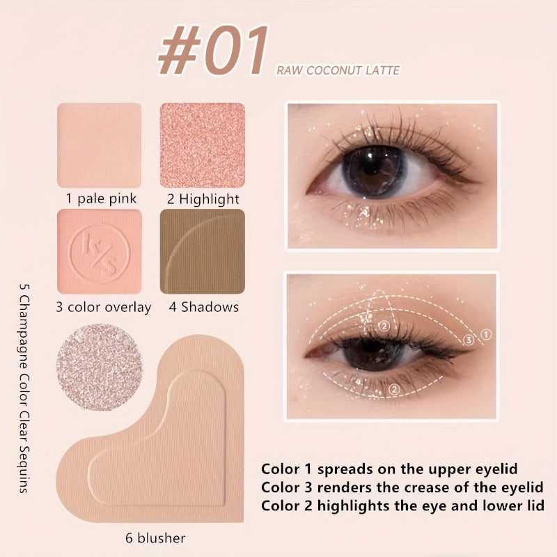 6 Eyeshadow Blush Highlighter Makeup Palette