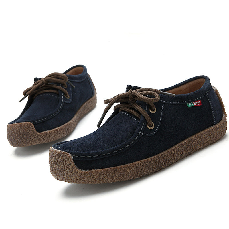 Women's Lace Up Flat Loafers Casual Faux Leather Shoes