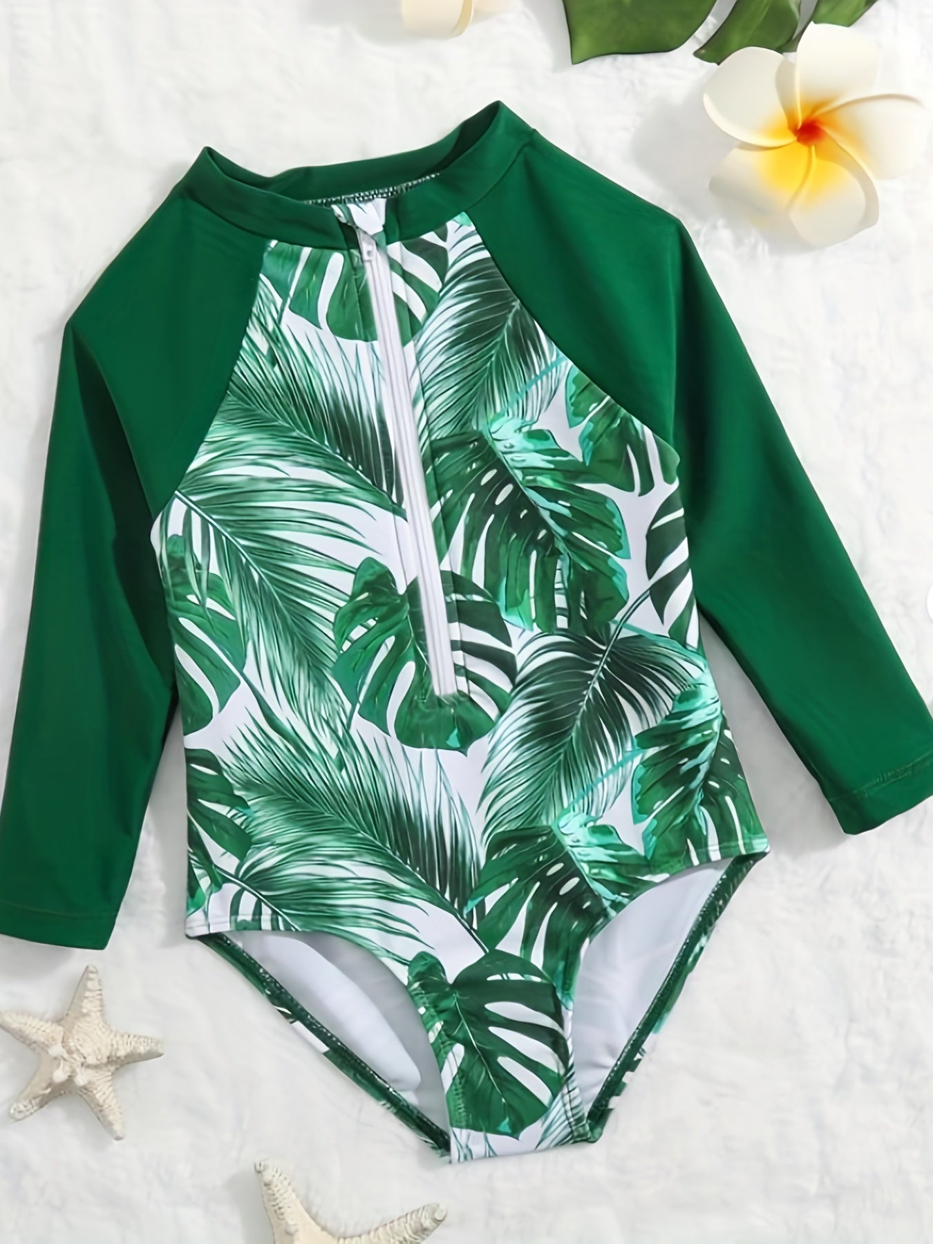 Girls Rain Forest Graphic Long Sleeve Swimsuit for Surfing
