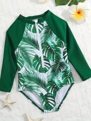 Girls Rain Forest Graphic Long Sleeve Swimsuit for Surfing