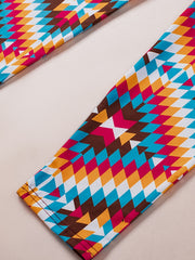 Graphic Print High Waist Pants + Skinny Pants Women's Plus