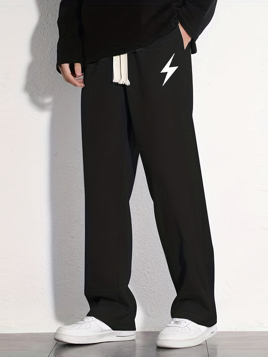 Lightning Pattern Joggers Men's Casual Loose Fit Pants