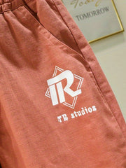 Girls Letter Print Cotton Linen Jogger Shorts for Summer
