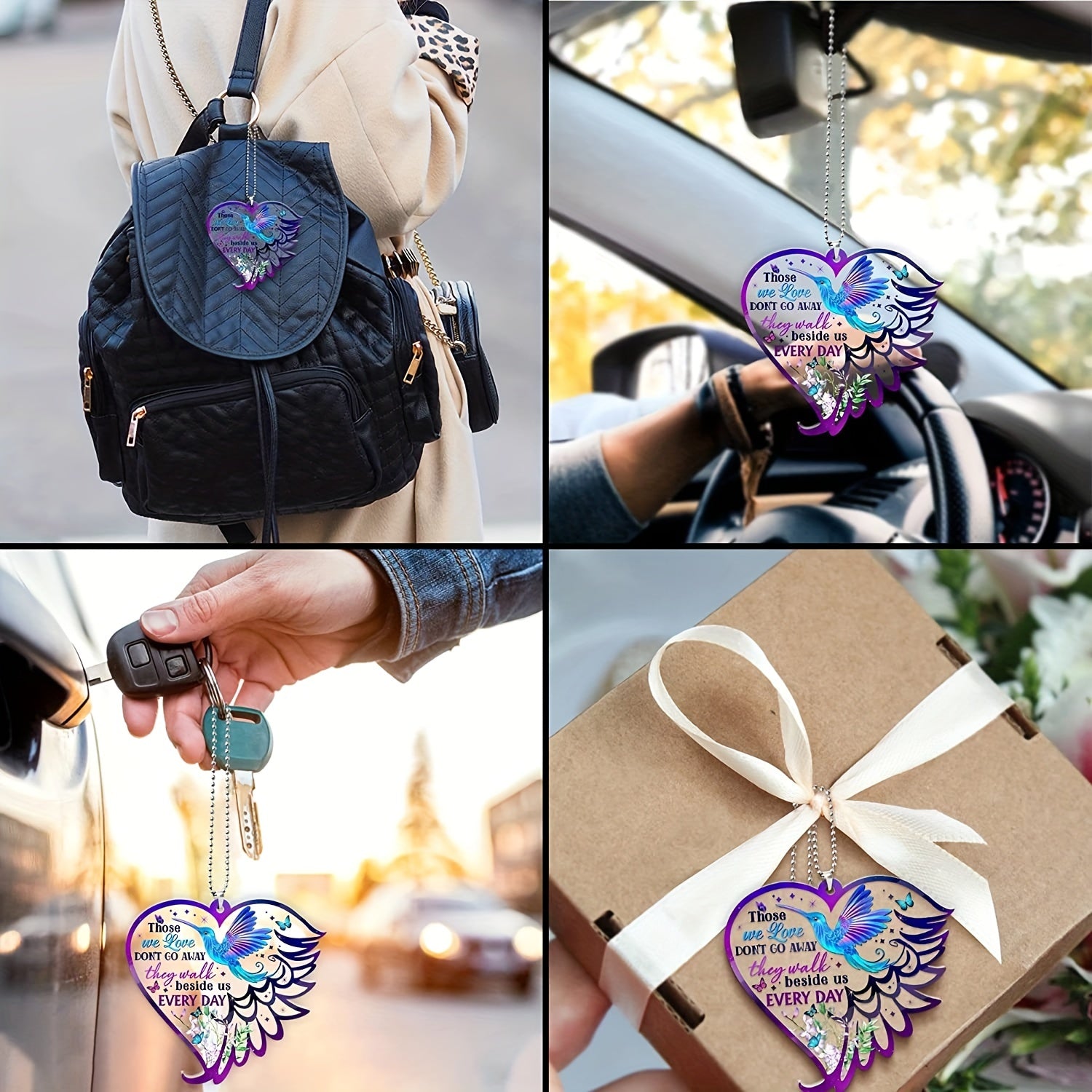 Adorable Bird Car Pendant Heart Keychain - Perfect Gift for Her