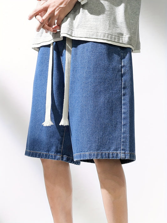 Men's Casual Loose Fit Denim Shorts with Drawstring Waist