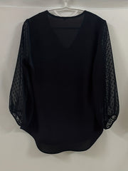 V Neck Loose Blouses Casual Mesh Stitching Dot Pom Poms 3/4 Sleeve Tops