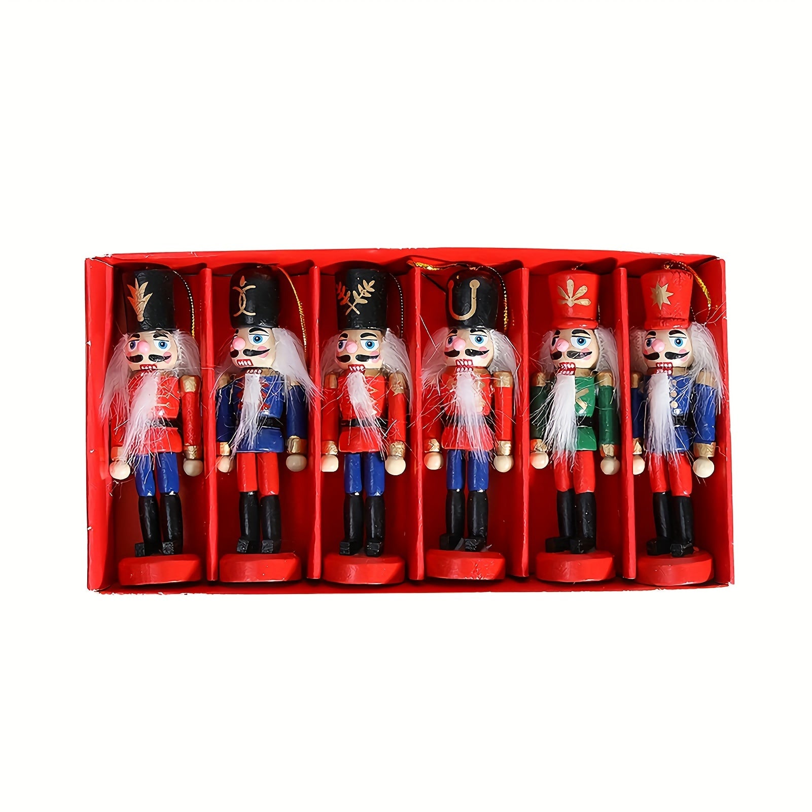 6 Piece Wooden Hand Painted Nutcracker Figurines Christmas Ornament Set