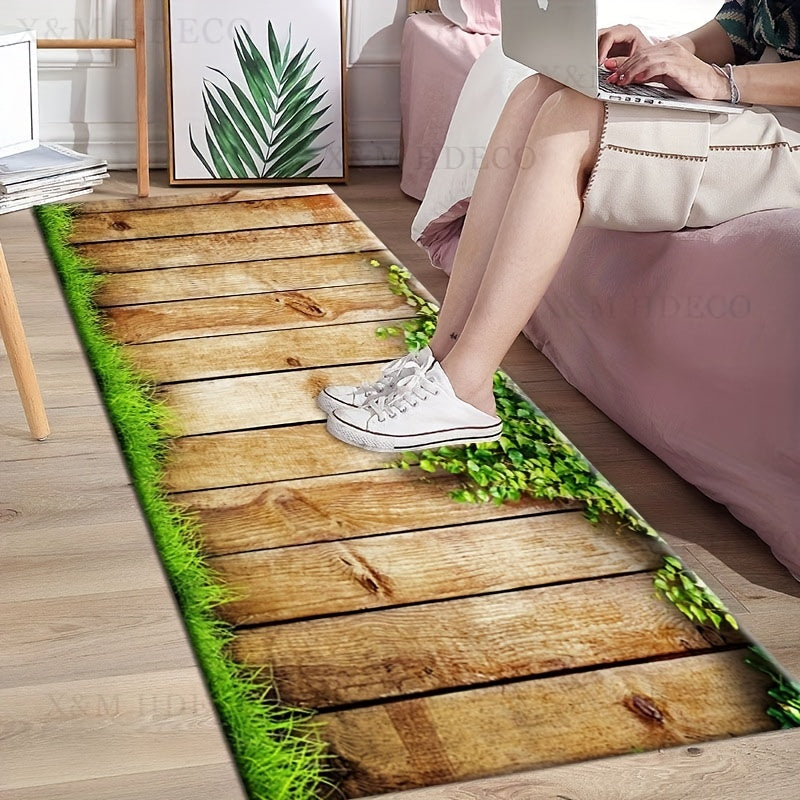 Quick Drying Non Slip Wooden Print Area Rug for Hallway Kitchen
